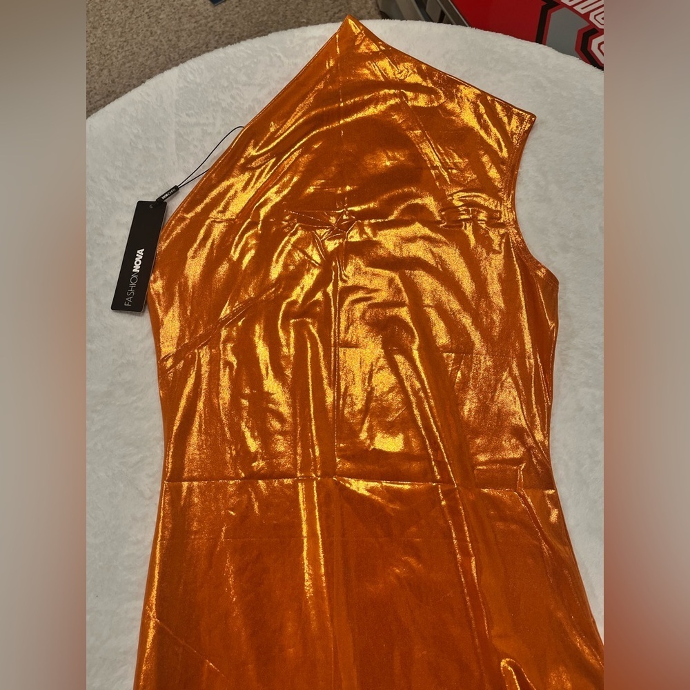 Fashion Nova Short Temper Metallic Mini Dress - Orange - Size M - Picture 2 of 8